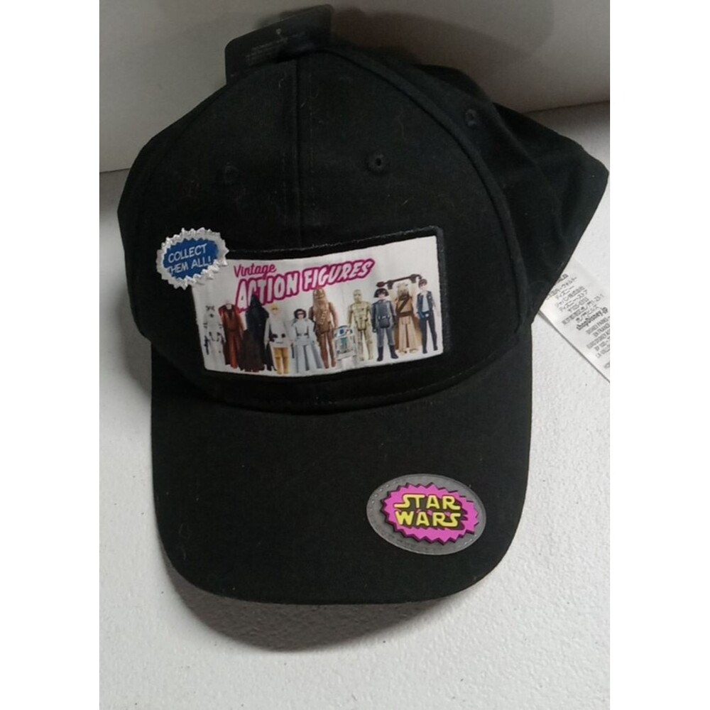 Disney Parks Star Wars Vintage Action Figures Black Adult Baseball Cap Hat-NWT